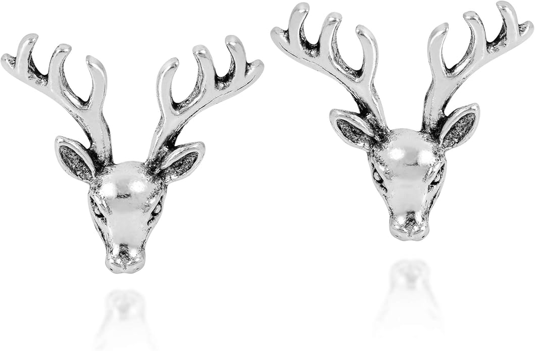 AeraVida Majestic Stag Deer Head .925 Sterling Silver Stud Earrings | Elegant Nature-Inspired Jewelry for Women | Unique Silver Animal Studs