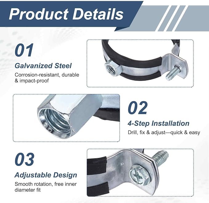 HARFINGTON 8 Pcs Split Ring Pipe Hanger 2" Galvanized Steel Sheet Wall Ceiling - Image 4