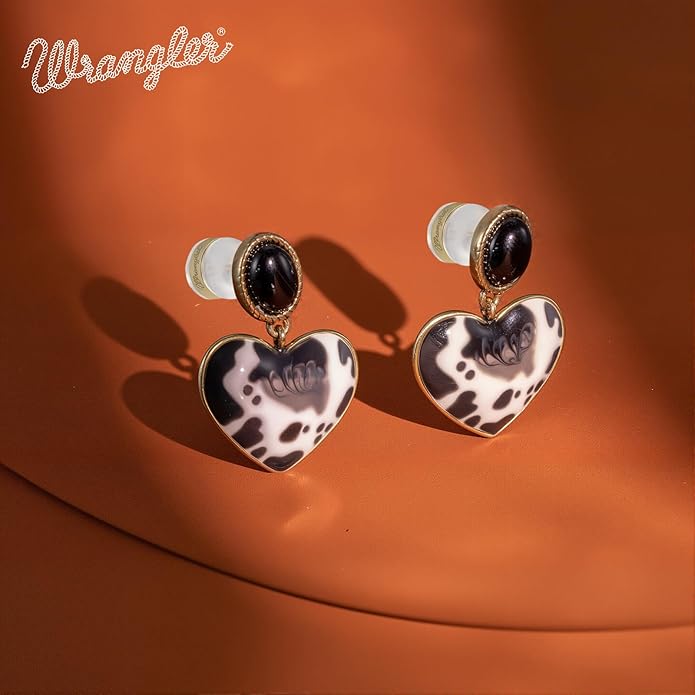 Wrangler Western Heart Drop Dangle Earrings for Women Statement 14k Gold Turquoise Cow Print Cowgirl Trendy Jewelry