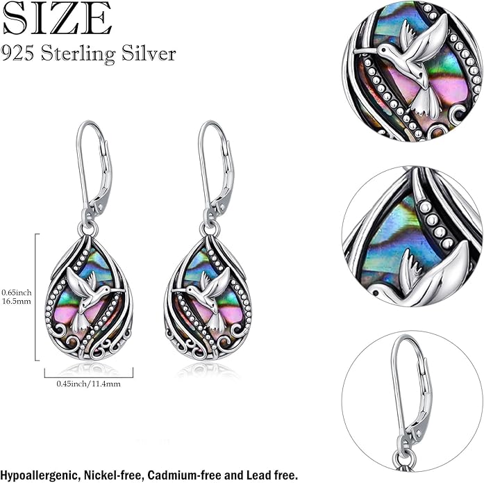 Animal Earrings 925 Sterling Silver Abalone Shell Dangle Drop Earrings Leverback Earrings Cute Animal Jewelry Gifts for Women Girlfriend