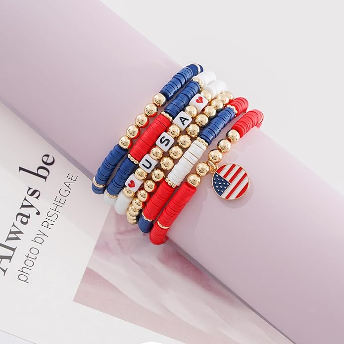 Heishi Beaded Stretch Bracelets for Women Stackable Polymer Clay Beads Bracelets Friendship Boho Summer Beach Bracelet Jewelry Set