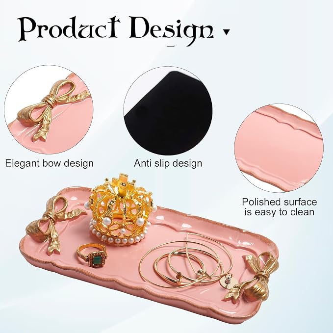Warmtree Bow Jewelry Tray, Coquette Trinket Dish, Vanity Decor | Decorative Tray - Image 3