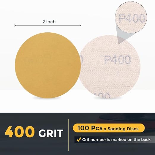 HARFINGTON 100 Pcs 2 Inch Sanding Discs 400 Grit Yellow Aluminum Oxide | Hook - Image 2