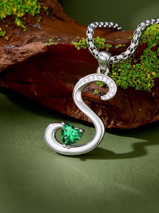 Valentines Day Gifts for Women Alphabet A to Z Initial Birthstone Pendant Necklaces for Women - 18k White Gold Plated Personalized Name Jewelry Valentine Mothers Day Birthday Gifts for Women Her Girlfriend