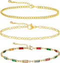 MIDEEO Gold/Silver Ankle Bracelets for Women,14K Gold Anklets for Women Waterproof Cuban Link Heart Beads Herringbone Rhinestone Anklets Set Layered Anklet Bracelets for Women Gold Jewelry Gift
