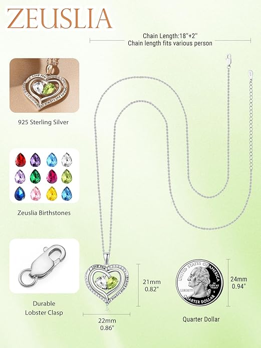 Valentine's Day Gifts for Wife 925 Sterling Silver Double Birthstone Pendant Necklaces I Love You for Always and Forever Necklace Anniversary Birthday Gifts for Wife Girlfriend Mom Her
