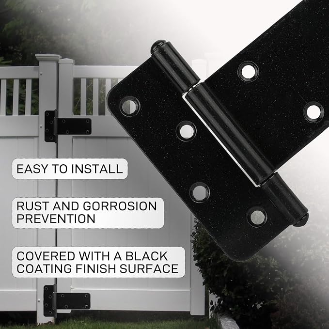 2 Pack 8” Heavy Duty Gate Hinges, 300 Lbs Capacity Black Door Hinges | T Gate - Image 4