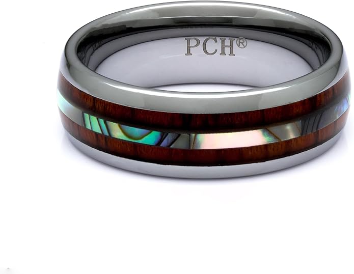 Tungsten Ring Hawaiian Koa Wood Abalone 8mm Comfort Fit Band