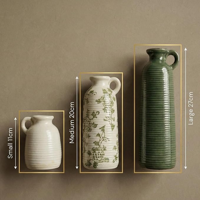 Ceramic Vase Set of 3 with Handles, Versatile as Table Centerpiece or Mantel & - Image 5