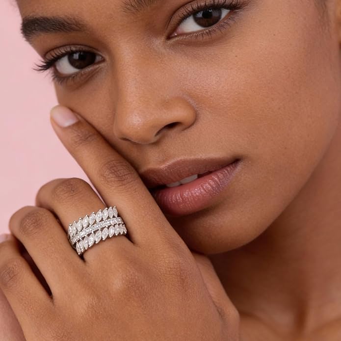 D Color VVS1 Moissanite Rings for Women 925 Sterling Silver Wedding Bands Marquise Eternity Rings Stackable Promise Size 5-10