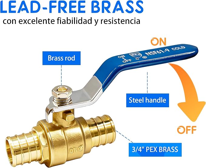 Hourleey 10 Pieces 3/4 Inch Pex Brass Full Port Shut Off Ball Valve Hot and Cold - Image 3