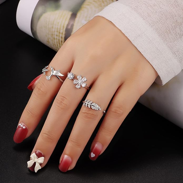 TAMHOO 9/12/15/16 Pcs Open Rings Set for Women with Sparkling Cubic Zirconia- Finger Rings Pack Stackable Rings for Teens,White Gold/Rose Gold/Gold Tone Rings for Girls