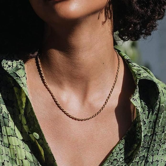 Fashion Necklace, White Gold and 18K Gold Plated Necklaces, Snake Chain, Rope Chain.Best Gift for Woman(16-18in)