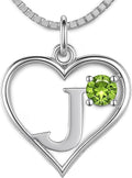 Silver Sterling Necklace Initial Letter A-Z Birthstone for Women – Personalized Custom Jewelry Pendant with Heart Design Customized Dainty Charm for Wife Girlfriend Mom – 18" Box Chain