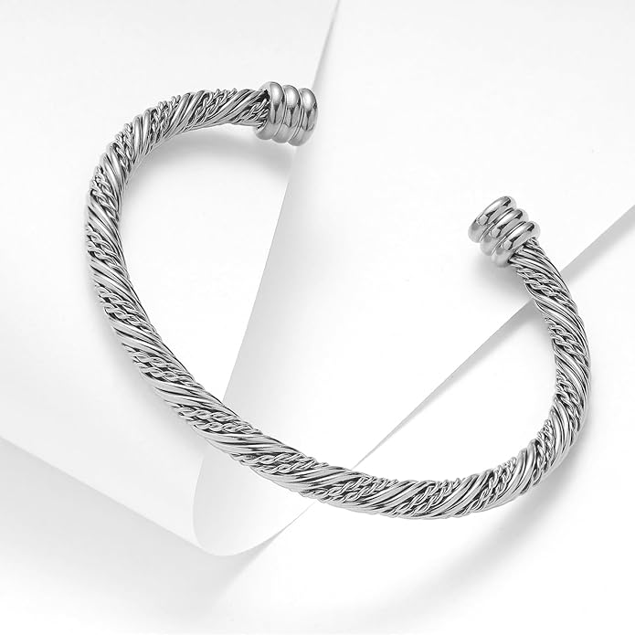 Stainless Steel Twisted Cable Wire Bracelets Adjustable Open Cuff Bangle Bracelet Vintage Jewelry Gift for Women