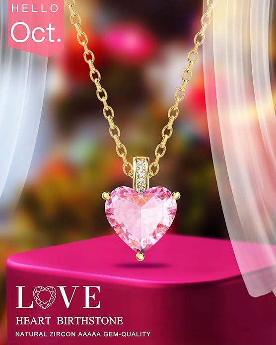 Genuine Birthstone Necklace for Women, Heart Love Necklace, Birthday Gifts for Her