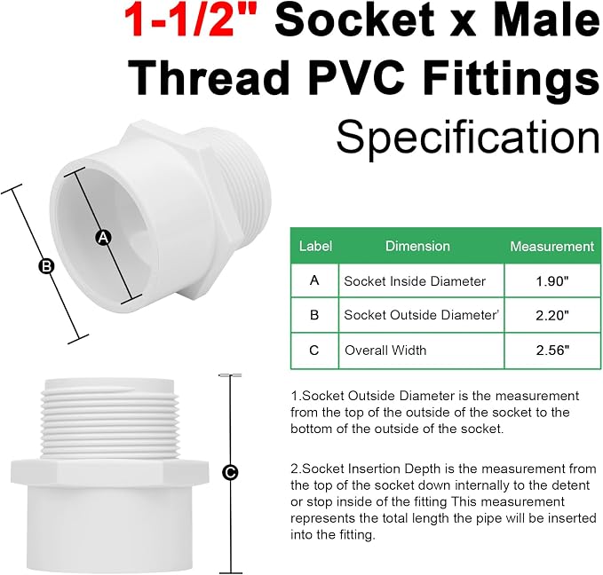 6Pack 1-1/2" PVC Male Adapter Pipe Fittings Furniture Grade SCH40 2-Way 1.50" - Image 2