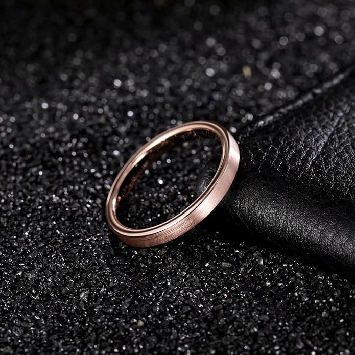 Frank S.Burton 3mm 4mm 6mm 8mm Black/Silver/Rose Gold Tungsten Rings for Women Men Wedding Band Engagement Ring Comfort Fit Beveled Edges Size 4-15