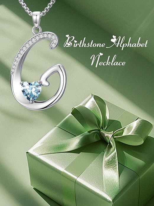 Valentines Day Gifts for Women Alphabet A to Z Initial Birthstone Pendant Necklaces for Women - 18k White Gold Plated Personalized Name Jewelry Valentine Mothers Day Birthday Gifts for Women Her Girlfriend