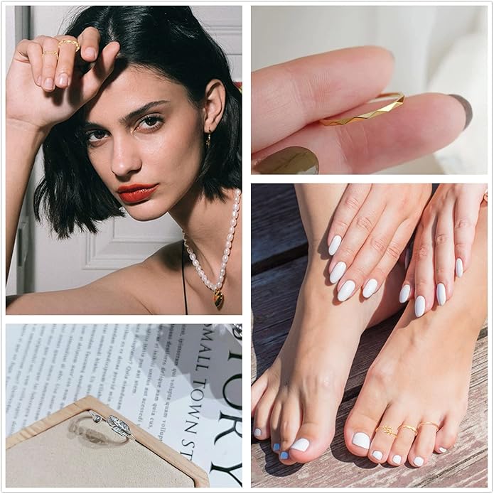 Honsny 12PCS Silver Plated Rings Adjustable Open Rings for Women Cute Gold Plated Stackable Thumb Rings Joint Chain Midi FingerArrow Knot Wave Band Rings Set