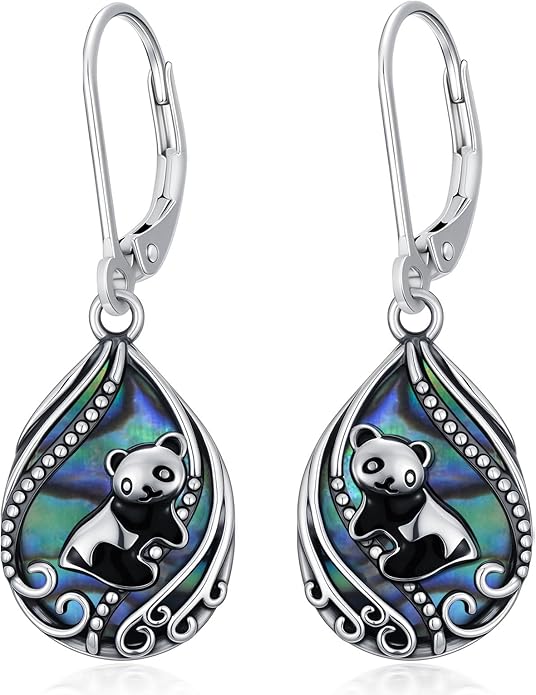 Animal Earrings 925 Sterling Silver Abalone Shell Dangle Drop Earrings Leverback Earrings Cute Animal Jewelry Gifts for Women Girlfriend