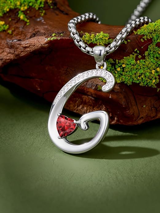 Valentines Day Gifts for Women Alphabet A to Z Initial Birthstone Pendant Necklaces for Women - 18k White Gold Plated Personalized Name Jewelry Valentine Mothers Day Birthday Gifts for Women Her Girlfriend