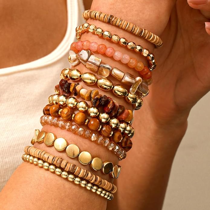 Friendship Bracelets Boho Stackable Bracelets for Women Surfer Heishi Clay Bead Bracelets Stretch Preppy Bracelets Colorful Boho Bracelets for Women