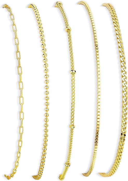Gold Bracelets Set for Women Stack, Dainty Thick Bracelets Stack for Women Trendy, Simple Thin Gold Plated Cuff Stackable Bracelets With Beaded Cuban Paperclip Snake Rope Bangle Hand Chain Jewelry Gifts for Women Non Tainish