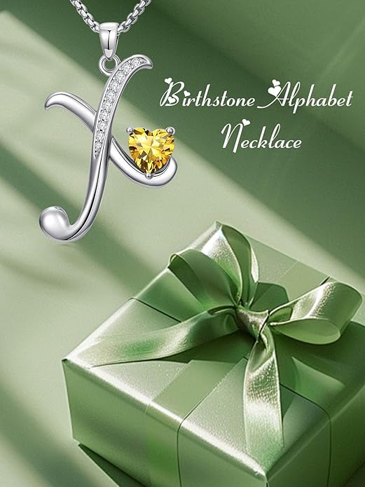 Valentines Day Gifts for Women Alphabet A to Z Initial Birthstone Pendant Necklaces for Women - 18k White Gold Plated Personalized Name Jewelry Valentine Mothers Day Birthday Gifts for Women Her Girlfriend