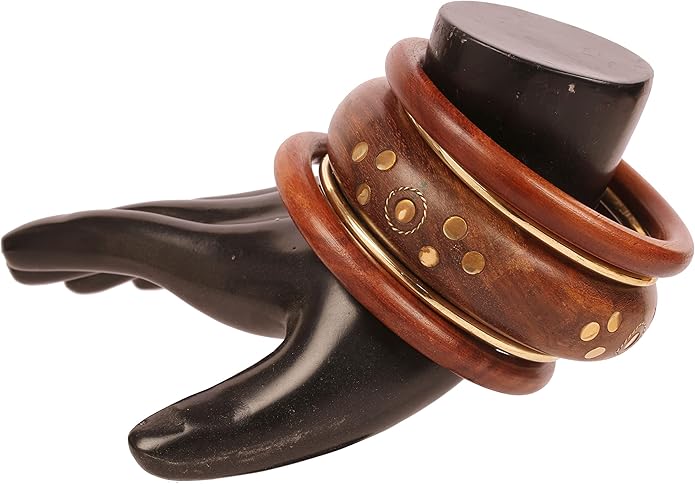 Touchstone wood bracelets for women bangle wooden jewelry handmade artisan bangles natural handcrafted brown olive stylish chunky boho bohemian bracelet brass metal inlaid woods stackable