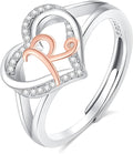 INFUSEU 925 Sterling Silver Initial Heart Ring for Women Girls, Adjustable Size