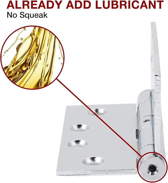 TDCHINGES Heavy Duty Door Hinges 4.5 Inch x 4 1/2" Polished Chrome Square | 3 - Image 3