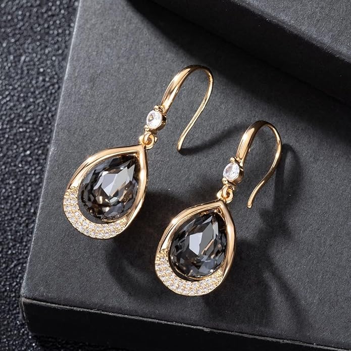 Austrian Crystal Halo Teardrop Hollow Drop Dangle Earrings for Women 14K Rose Gold Plated Hypoallergenic Jewelry Gifts