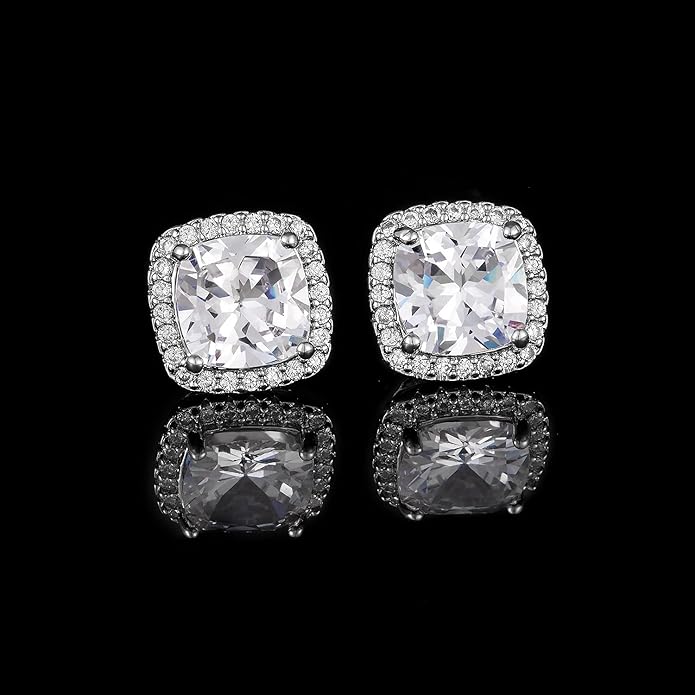 YOMELA Cubic Zirconia Earrings Studs, Halo CZ Birthstone Simulated Diamond Stud Earrings for Women