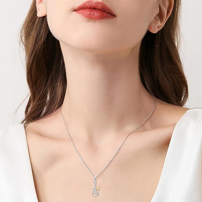Violinist Necklace Sterling Silver Music Crystal Jewelry Saxophone Cello Violin Piano Flute Music Note Necklace Music Gifts for Women Girl Daughter