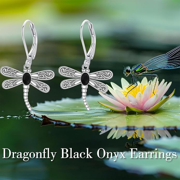 ONEFINITY Dragonfly Earrings 925 Sterling Silver Moonstone Leverback Dragonfly Dangle Drop Earrings Women Jewelry Gifts