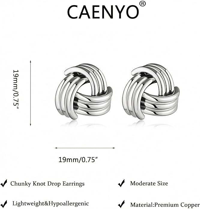 Gold Knot Earrings for Women Trendy Stud Earrings Chunky Statement Drop Dangle Earrings Lightweight Hypoallergenic Jewelry Women Christmas Gifts