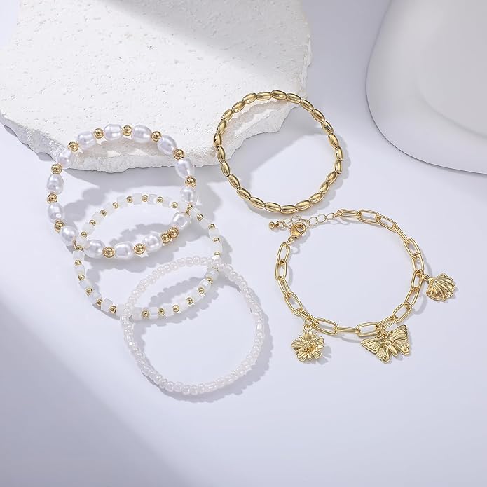 Heishi Beaded Stretch Bracelets for Women Stackable Polymer Clay Beads Bracelets Friendship Boho Summer Beach Bracelet Jewelry Set