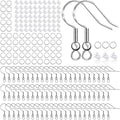 925 Sterling Silver Plated Earring Hooks 150 PCS/75 Pairs,Ear Wires Fish Hooks,500pcs Hypoallergenic Earring Making kit with Jump Rings and Clear Silicone Earring Backs Stoppers (Silver)