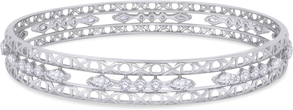 Bangle Bracelets for Women 3.65 Carat (ctw) Marquise And Round Shape Lab Grown Diamond 3-Row Cuff Bangle Bracelets In 14K Gold Over Sterling Silver Jewelry Gifts For Her Size-7.00 to 8.00 Inch