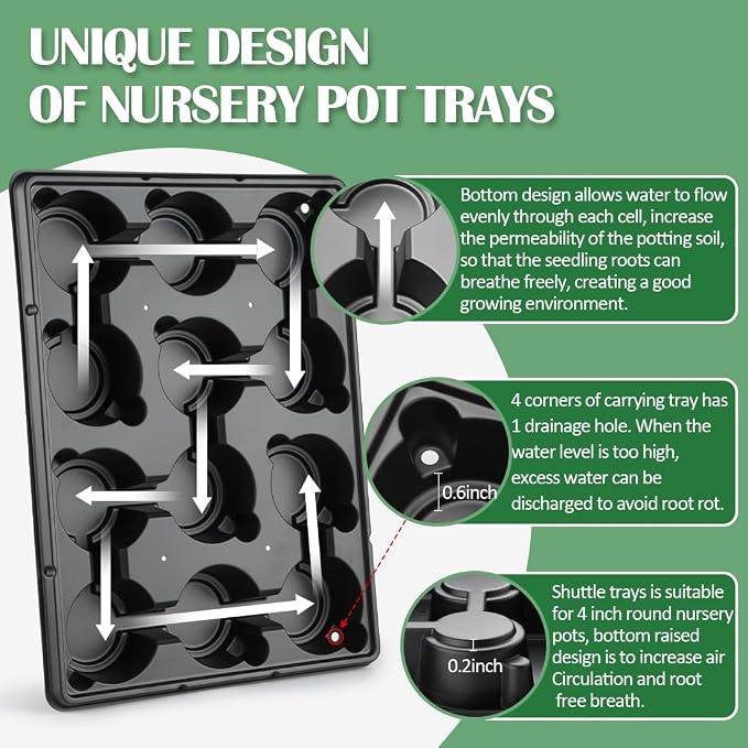 RooTrimmer 4 Inch Plastic Plant Pots 60 Pcs and 12 Cell Nursery Pots Trays 5 Pcs - Image 3
