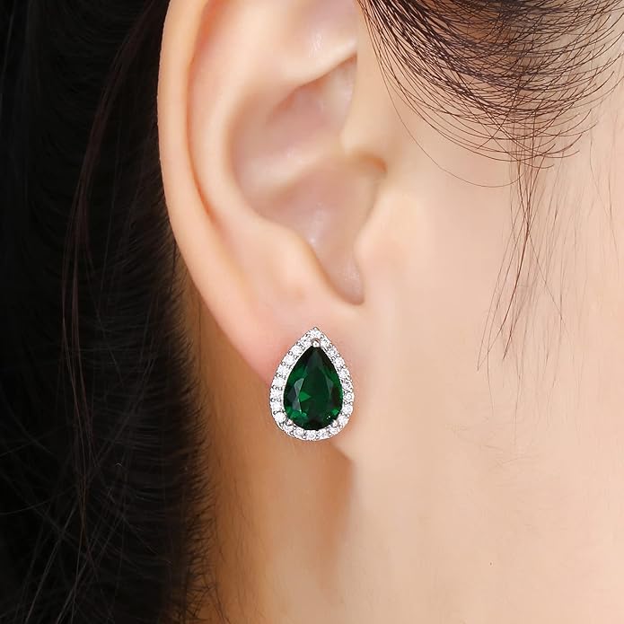 YOMELA Cubic Zirconia Earrings Studs, Halo CZ Birthstone Simulated Diamond Stud Earrings for Women