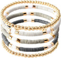 GOOJIDS Surfer Heishi Clay Bead Bracelets for Women Bohemian Stackable Gold Plated Beaded Stretch Bracelets Elastic Layering Friendship Bracelets Set Boho Jewelry