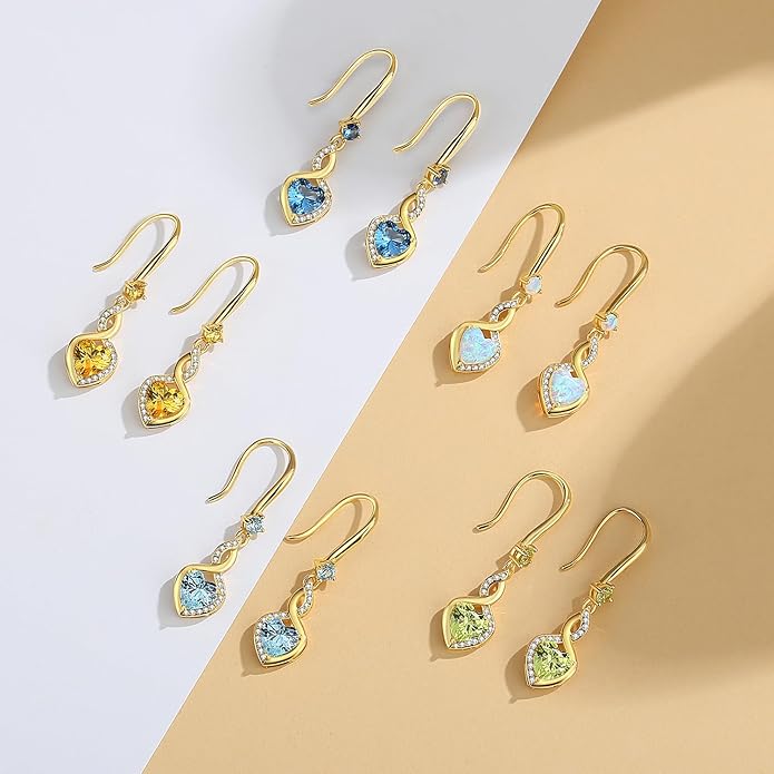 FANCIME Heart Infinity Dangle Drop Earrings 925 Sterling Silver Heart Gemstone Birthstone Earring
