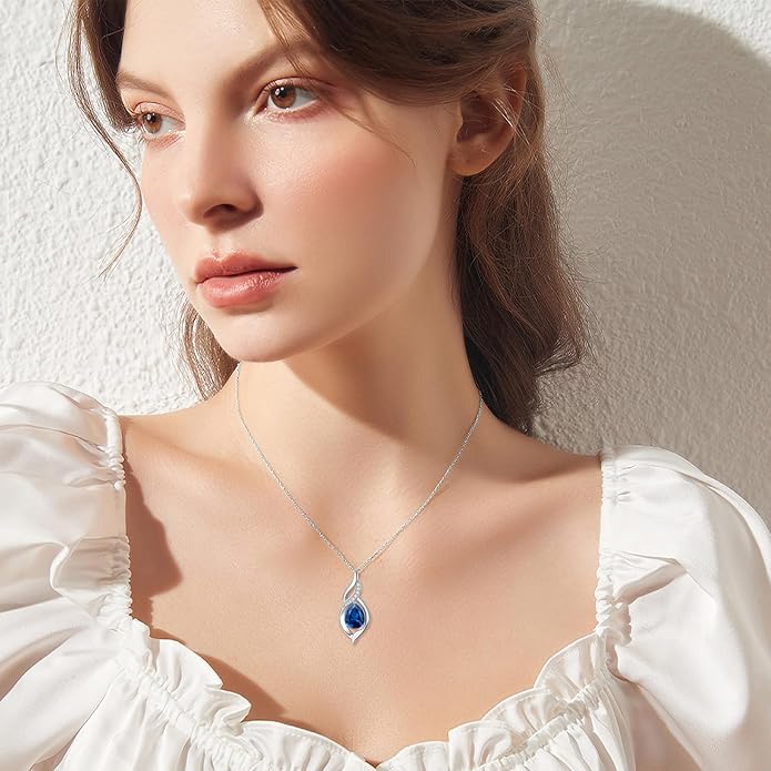 Birthstone Necklace for Women Infinity Necklaces 925 Sterling Silver Teardrop Love Birthday Jewelry Valentines Day Birthday Gifts for Her Mom Wife Girlfriend