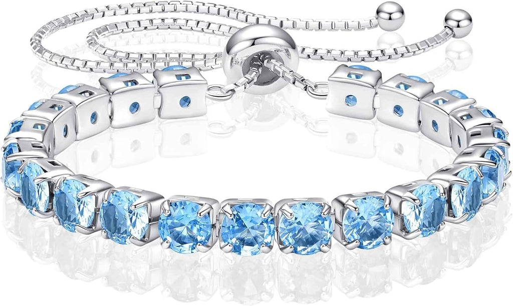 SUNFEEL Birthstone Bracelet Jewelry for Women Sterling Silver with Gold Plated Tennis Bracelet Classic Bolo Adjustable Chain Anniversary Birthday Gifts for Women Mom Wife Her