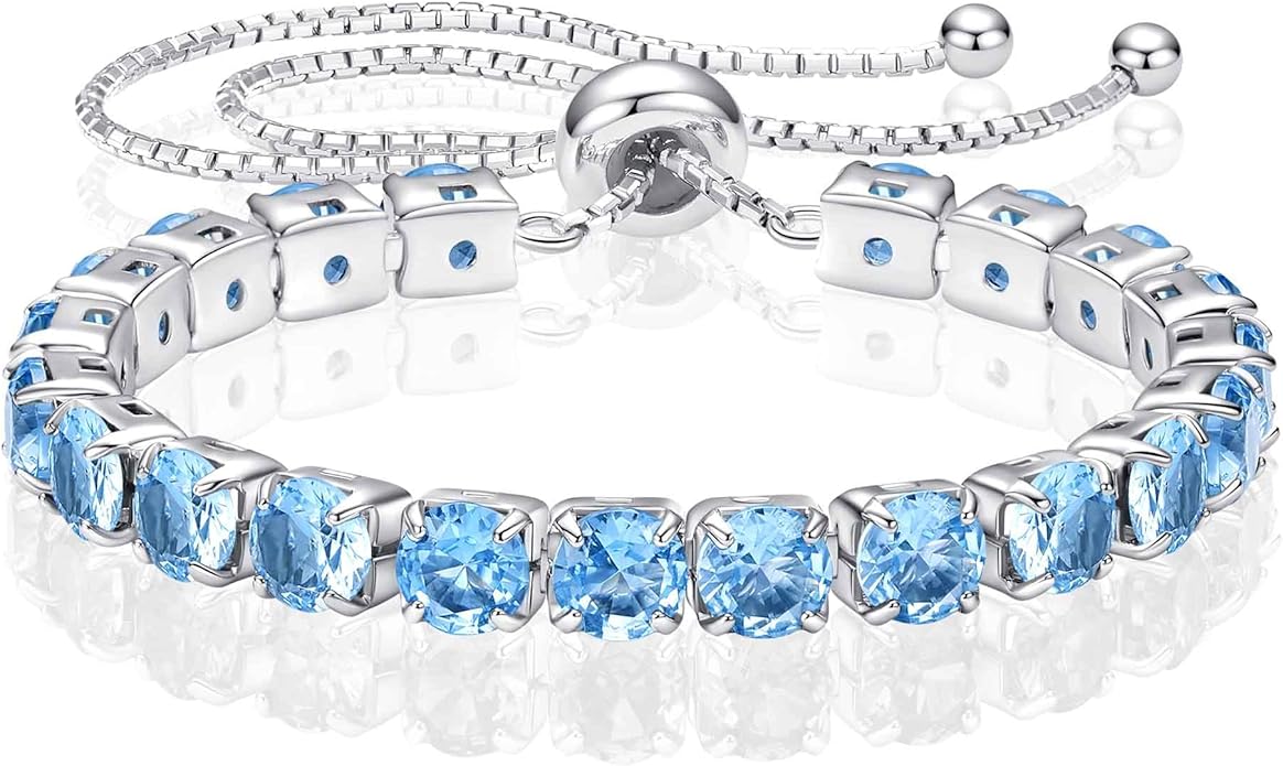 SUNFEEL Birthstone Bracelet Jewelry for Women Sterling Silver with Gold Plated Tennis Bracelet Classic Bolo Adjustable Chain Anniversary Birthday Gifts for Women Mom Wife Her