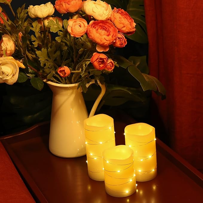 H-BLOSSOM Flickering Flameless Candles Ivory Real Wax Pillar - Image 3