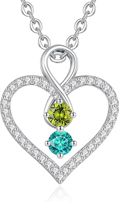 LOUISA SECRET Infinity Double Birthstone Necklace, 925 Sterling Silver Tiny Pendant Heart Necklace for Women Wife Her, Best Jewelry Gift Heart Jewelry Meaningful Gift for Valentine's Day, Christmas, Birthday Anniversary