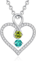 LOUISA SECRET Infinity Double Birthstone Necklace, 925 Sterling Silver Tiny Pendant Heart Necklace for Women Wife Her, Best Jewelry Gift Heart Jewelry Meaningful Gift for Valentine's Day, Christmas, Birthday Anniversary